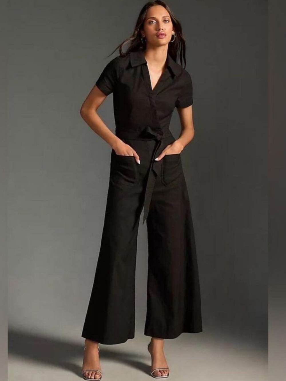 Anthropologie Maeve Colette Linen-Blend Jumpsuit Black , size 8